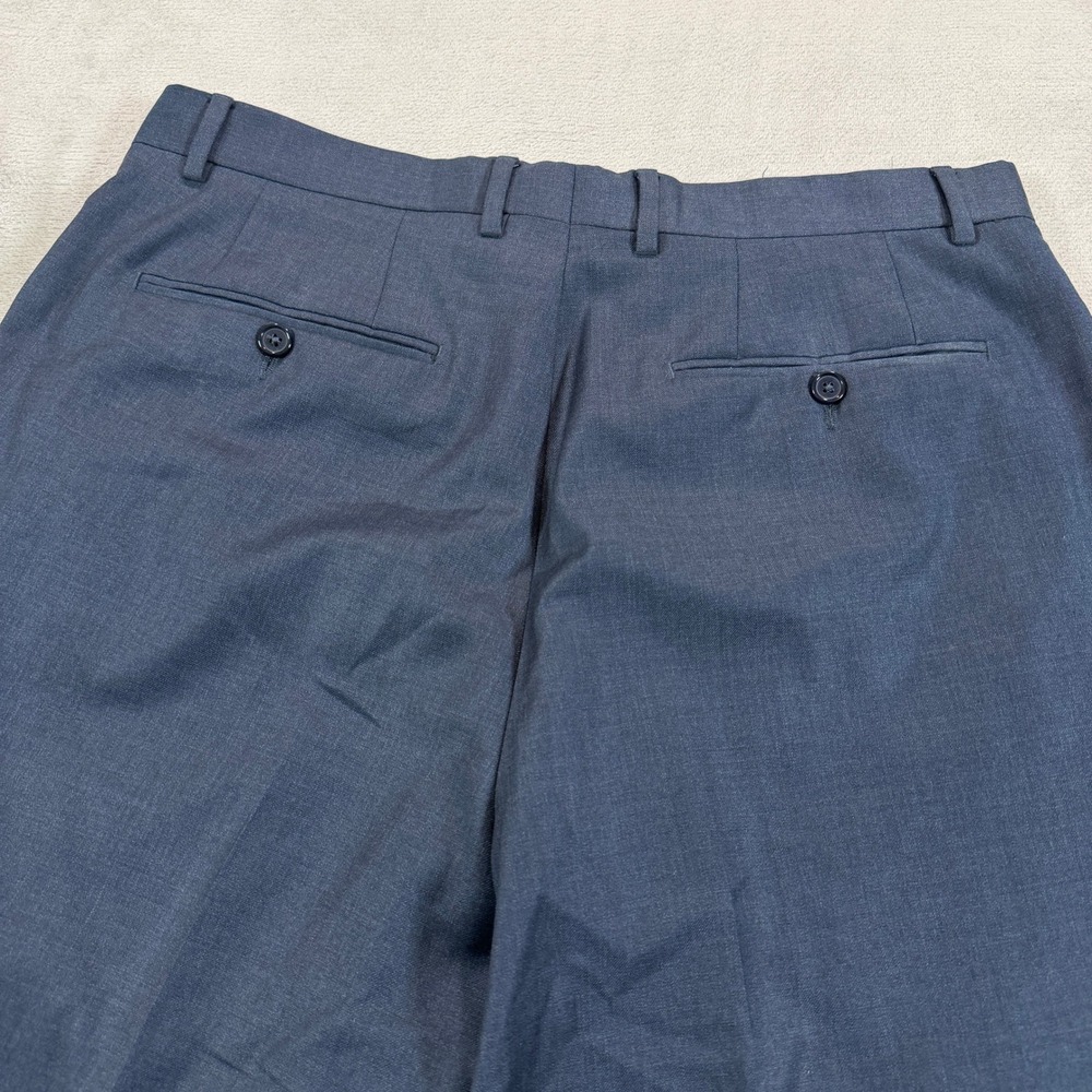 Santorelli Romeo Mens 35x34 Luxury Serge Blue Virgin Wool Flat Front Dress Pants - Picture 3 of 13